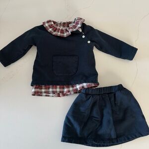 Babidu Navy Blue Toddler Outfit with Plaid Accents